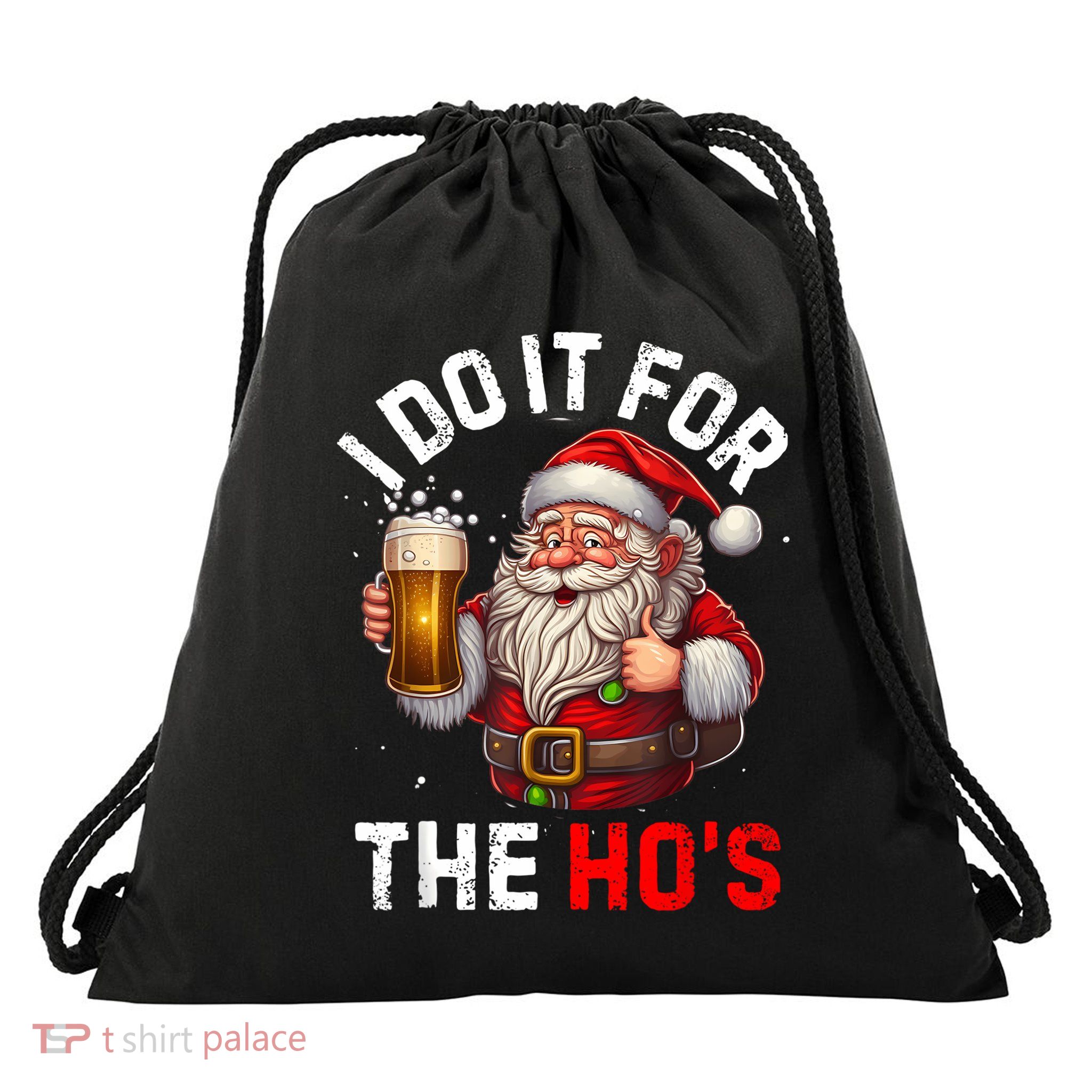 I Do It For The Hos Funny Inappropriate Christmas Santa Face Drawstring Bag