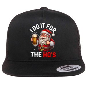 I Do It For The Hos Funny Inappropriate Christmas Santa Face Flat Bill Trucker Hat