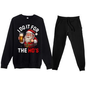 I Do It For The Hos Funny Inappropriate Christmas Santa Face Premium Crewneck Sweatsuit Set