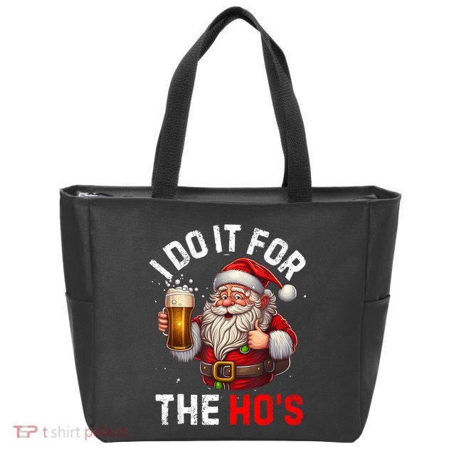 I Do It For The Hos Funny Inappropriate Christmas Santa Face Zip Tote Bag