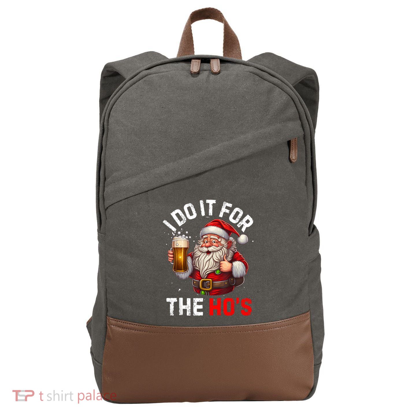 I Do It For The Hos Funny Inappropriate Christmas Santa Face Cotton Canvas Backpack