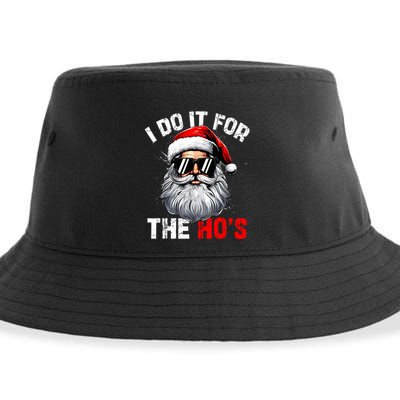 I Do It For The Hos Funny Inappropriate Christmas Santa Face Sustainable Bucket Hat