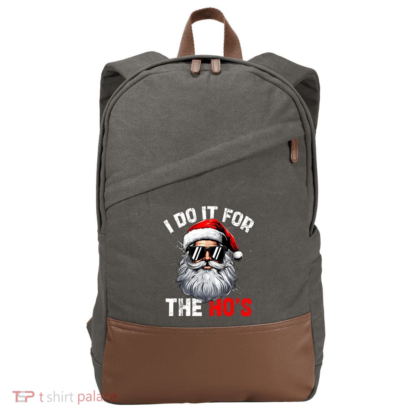I Do It For The Hos Funny Inappropriate Christmas Santa Face Cotton Canvas Backpack