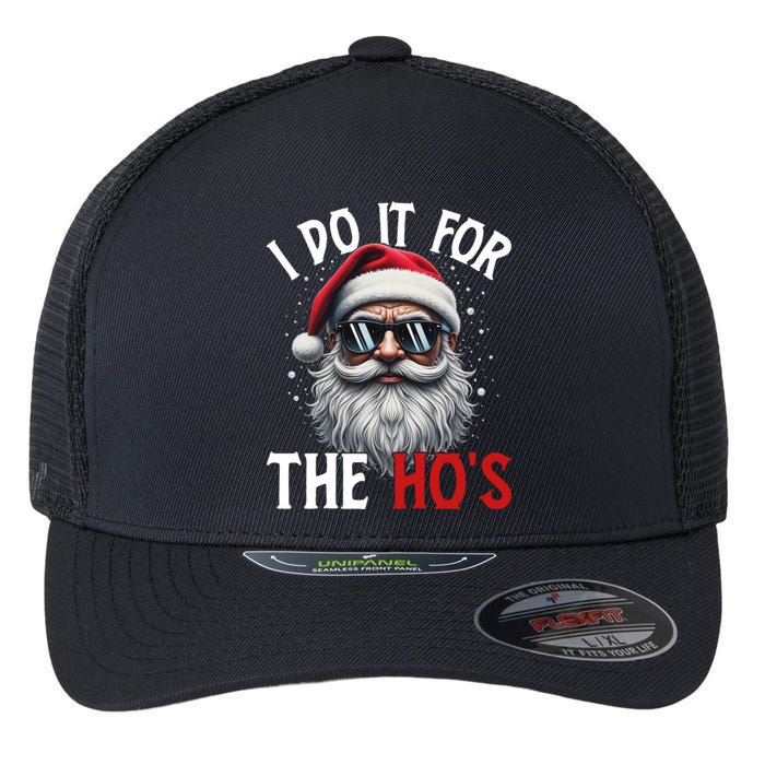 I Do It For The Hos Funny Christmas Santa Claus Flexfit Unipanel Trucker Cap