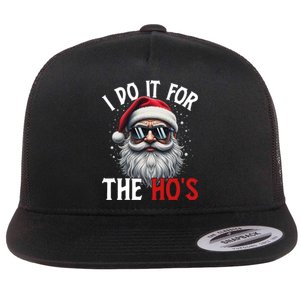 I Do It For The Hos Funny Christmas Santa Claus Flat Bill Trucker Hat