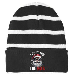 I Do It For The Hos Funny Christmas Santa Claus Striped Beanie with Solid Band