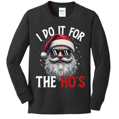 I Do It For The Hos Funny Christmas Santa Claus Kids Long Sleeve Shirt