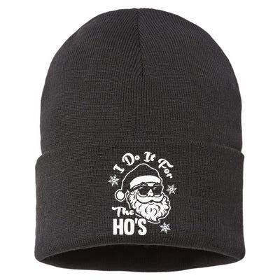 I Do It For The Hos Funny Christmas Pajama Family Xmas Sustainable Knit Beanie