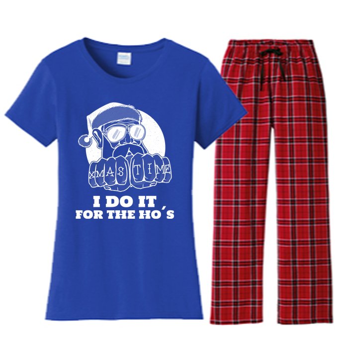 I Do It For The Hos Funny Santa Christmas Gift Women's Flannel Pajama Set