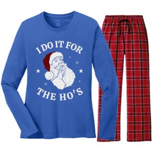 I Do It For The HoS Funny Christmas Rock Hand Santa Hat Great Gift Women's Long Sleeve Flannel Pajama Set 