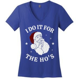 I Do It For The HoS Funny Christmas Rock Hand Santa Hat Great Gift Women's V-Neck T-Shirt