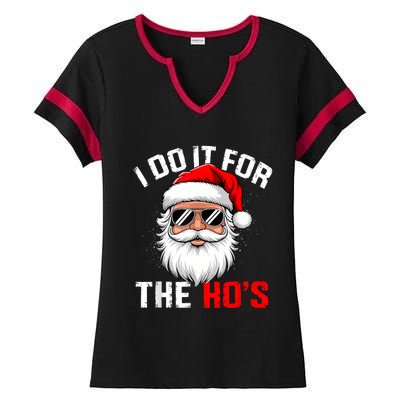 I Do It For The Hos Funny Inappropriate Christmas Santa Face Ladies Halftime Notch Neck Tee