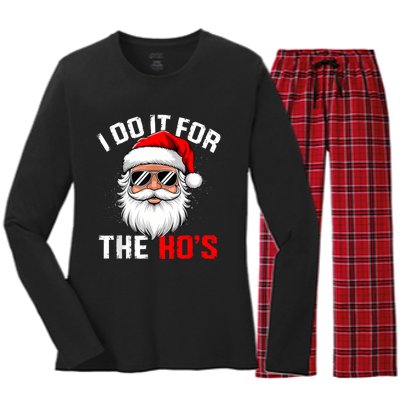 I Do It For The Hos Funny Inappropriate Christmas Santa Face Women's Long Sleeve Flannel Pajama Set 