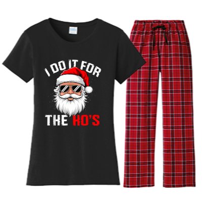 I Do It For The Hos Funny Inappropriate Christmas Santa Face Women's Flannel Pajama Set