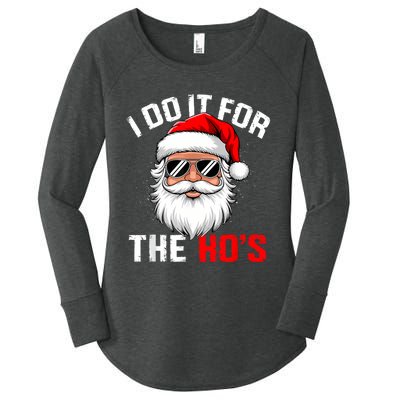 I Do It For The Hos Funny Inappropriate Christmas Santa Face Women's Perfect Tri Tunic Long Sleeve Shirt