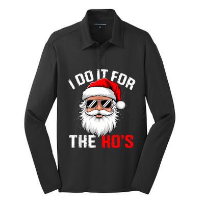 I Do It For The Hos Funny Inappropriate Christmas Santa Face Silk Touch Performance Long Sleeve Polo