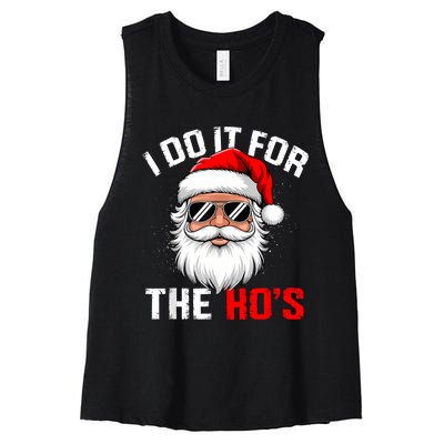 I Do It For The Hos Funny Inappropriate Christmas Santa Face Women's Racerback Cropped Tank