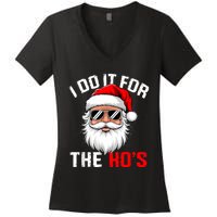 I Do It For The Hos Funny Inappropriate Christmas Santa Face Women's V-Neck T-Shirt