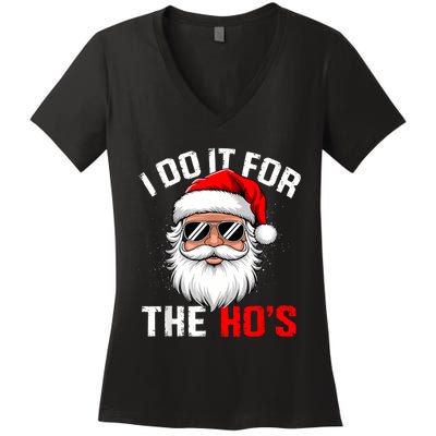 I Do It For The Hos Funny Inappropriate Christmas Santa Face Women's V-Neck T-Shirt