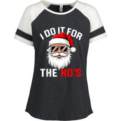 I Do It For The Hos Funny Inappropriate Christmas Santa Face Enza Ladies Jersey Colorblock Tee