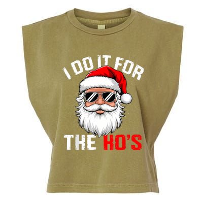 I Do It For The Hos Funny Inappropriate Christmas Santa Face Garment-Dyed Women's Muscle Tee