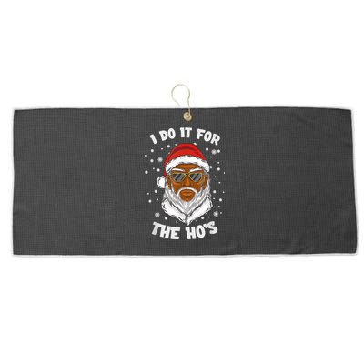 I Do It For The Hos Christmas African American Santa Black Large Microfiber Waffle Golf Towel