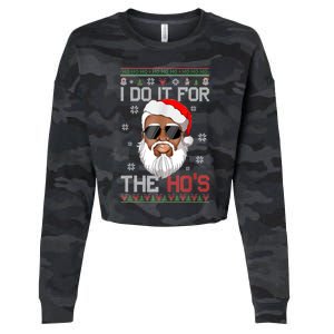 I Do It For The Hos Christmas African American Santa Black Cropped Pullover Crew