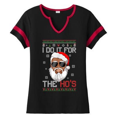 I Do It For The Hos Christmas African American Santa Black Ladies Halftime Notch Neck Tee