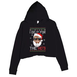 I Do It For The Hos Christmas African American Santa Black Crop Fleece Hoodie