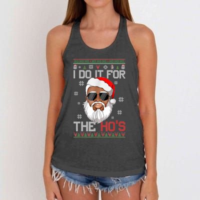 I Do It For The Hos Christmas African American Santa Black Women's Knotted Racerback Tank