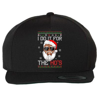 I Do It For The Hos Christmas African American Santa Black Wool Snapback Cap