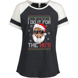 I Do It For The Hos Christmas African American Santa Black Enza Ladies Jersey Colorblock Tee