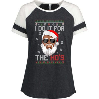 I Do It For The Hos Christmas African American Santa Black Enza Ladies Jersey Colorblock Tee