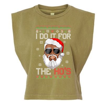 I Do It For The Hos Christmas African American Santa Black Garment-Dyed Women's Muscle Tee