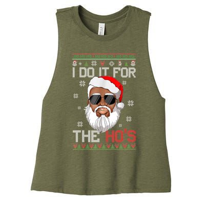 I Do It For The Hos Christmas African American Santa Black Women's Racerback Cropped Tank