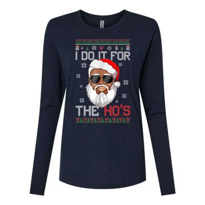 I Do It For The Hos Christmas African American Santa Black Womens Cotton Relaxed Long Sleeve T-Shirt