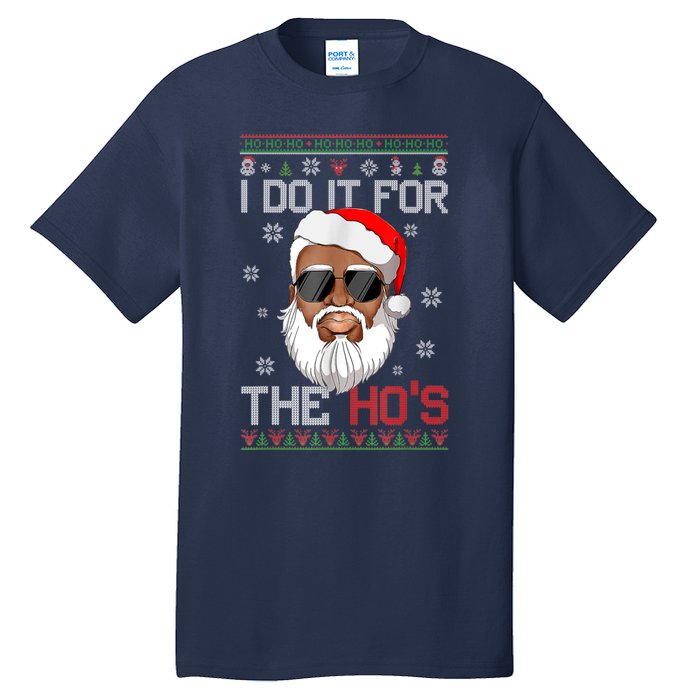 I Do It For The Hos Christmas African American Santa Black Tall T-Shirt