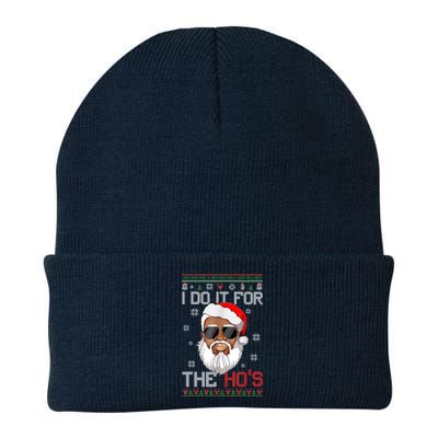 I Do It For The Hos Christmas African American Santa Black Knit Cap Winter Beanie