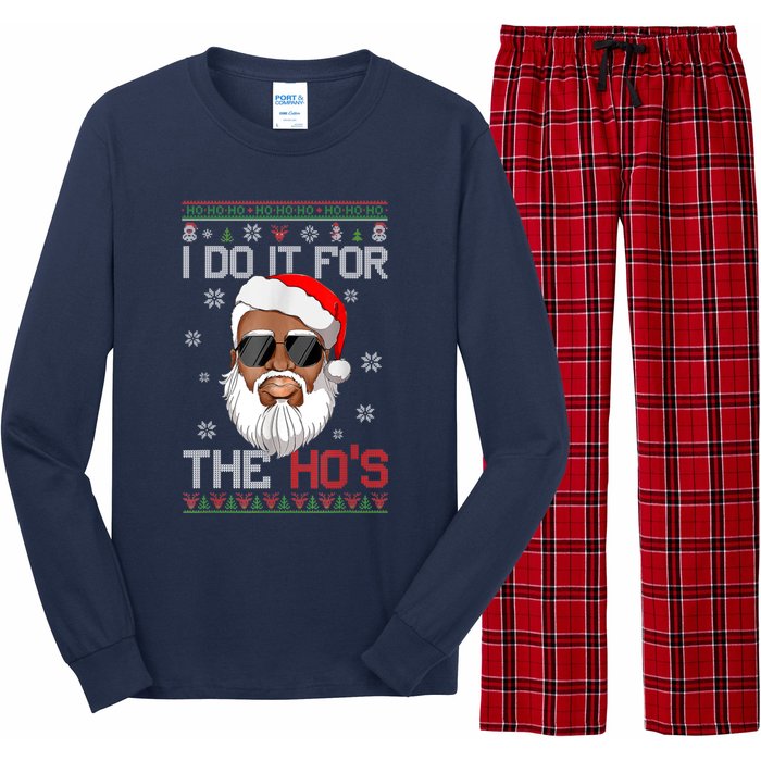 I Do It For The Hos Christmas African American Santa Black Long Sleeve Pajama Set