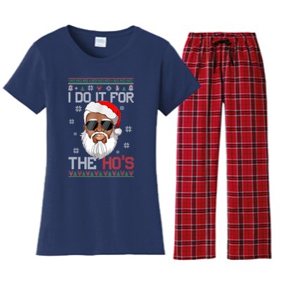 I Do It For The Hos Christmas African American Santa Black Women's Flannel Pajama Set