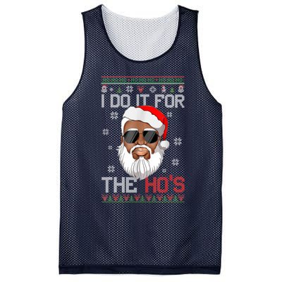 I Do It For The Hos Christmas African American Santa Black Mesh Reversible Basketball Jersey Tank