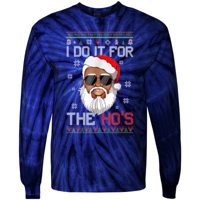 I Do It For The Hos Christmas African American Santa Black Tie-Dye Long Sleeve Shirt