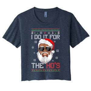 I Do It For The Hos Christmas African American Santa Black Women's Crop Top Tee