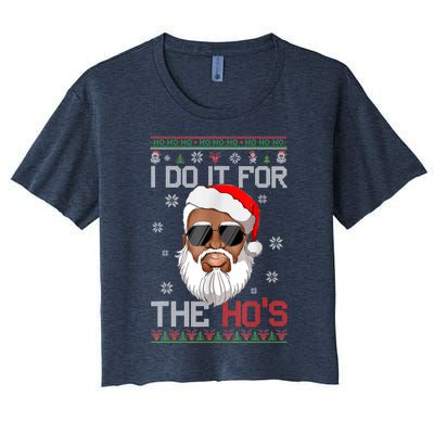 I Do It For The Hos Christmas African American Santa Black Women's Crop Top Tee