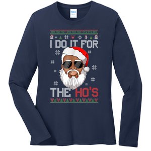 I Do It For The Hos Christmas African American Santa Black Ladies Long Sleeve Shirt