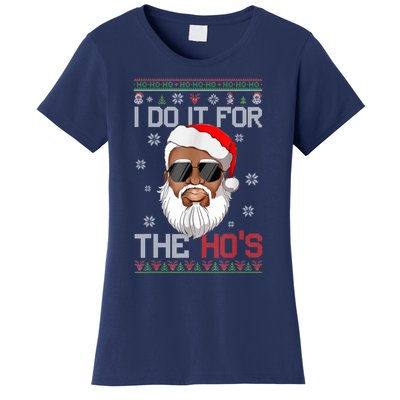 I Do It For The Hos Christmas African American Santa Black Women's T-Shirt