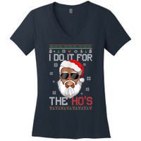 I Do It For The Hos Christmas African American Santa Black Women's V-Neck T-Shirt