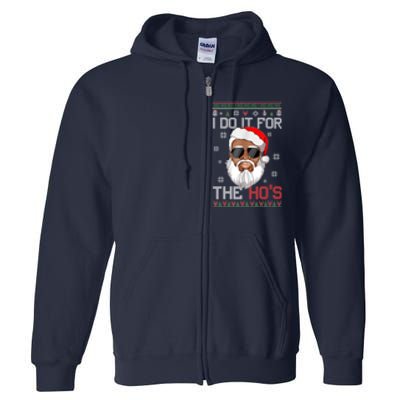 I Do It For The Hos Christmas African American Santa Black Full Zip Hoodie