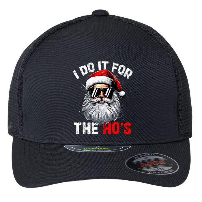 I Do It For The Hos Funny Inappropriate Christmas Santa Face Flexfit Unipanel Trucker Cap