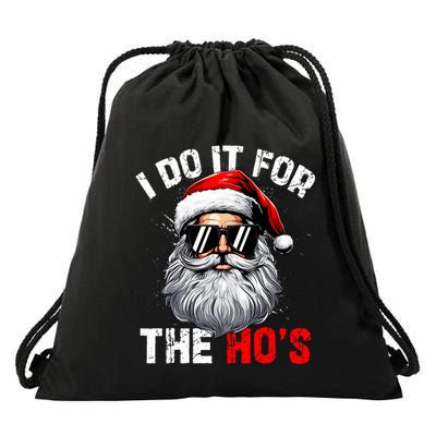 I Do It For The Hos Funny Inappropriate Christmas Santa Face Drawstring Bag